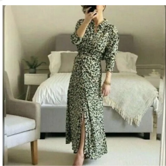 ZARA Floral Button Up Collar Maxi Dress - Picture 3 of 10